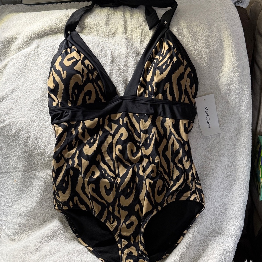 Stylish Black and Gold Women's One Piece Swimsuit
